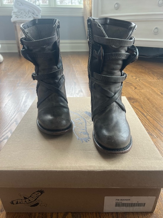 Freebird by Steven Shoes - Freebird by Steven Stone Harness Moto Boots in Brown-Grey